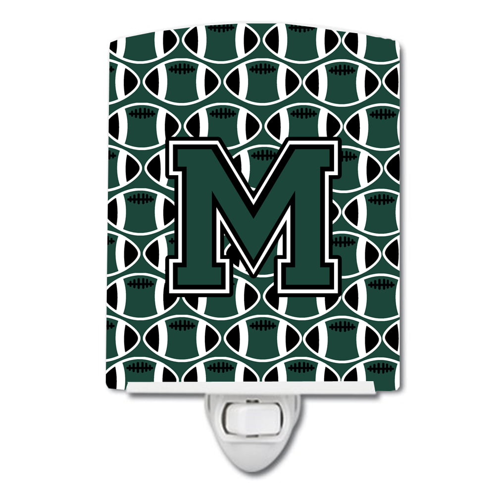 Letter M Football Green & White Ceramic Night Light