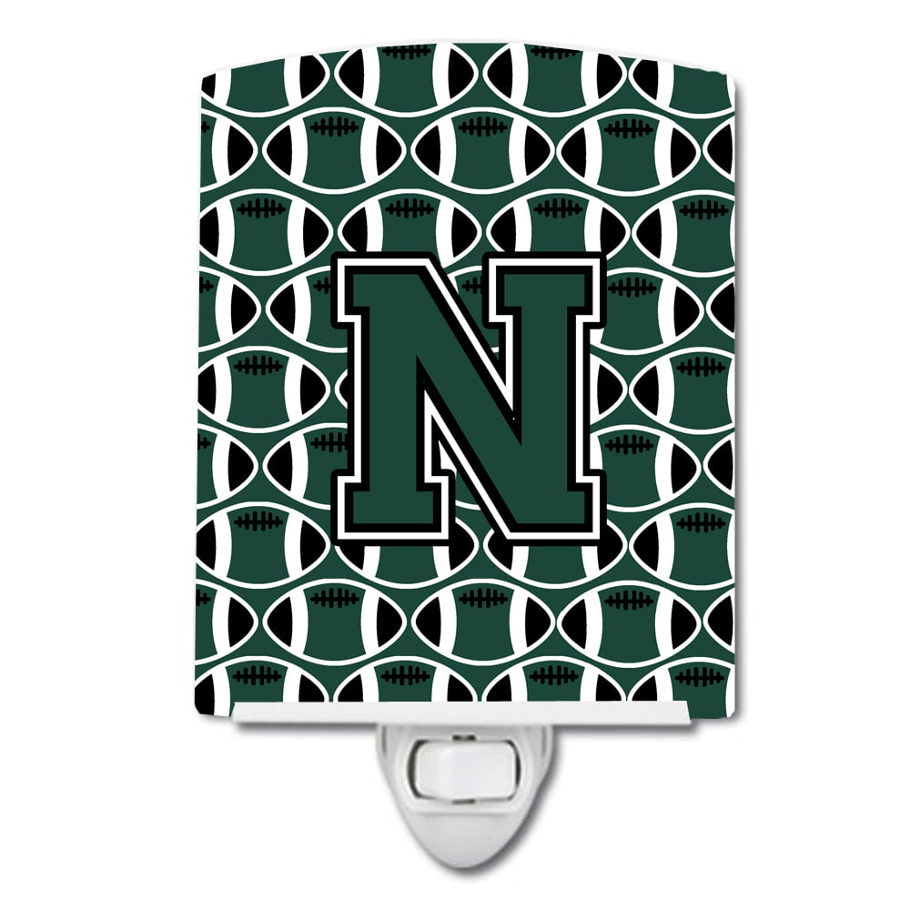 Letter N Football Green & White Ceramic Night Light