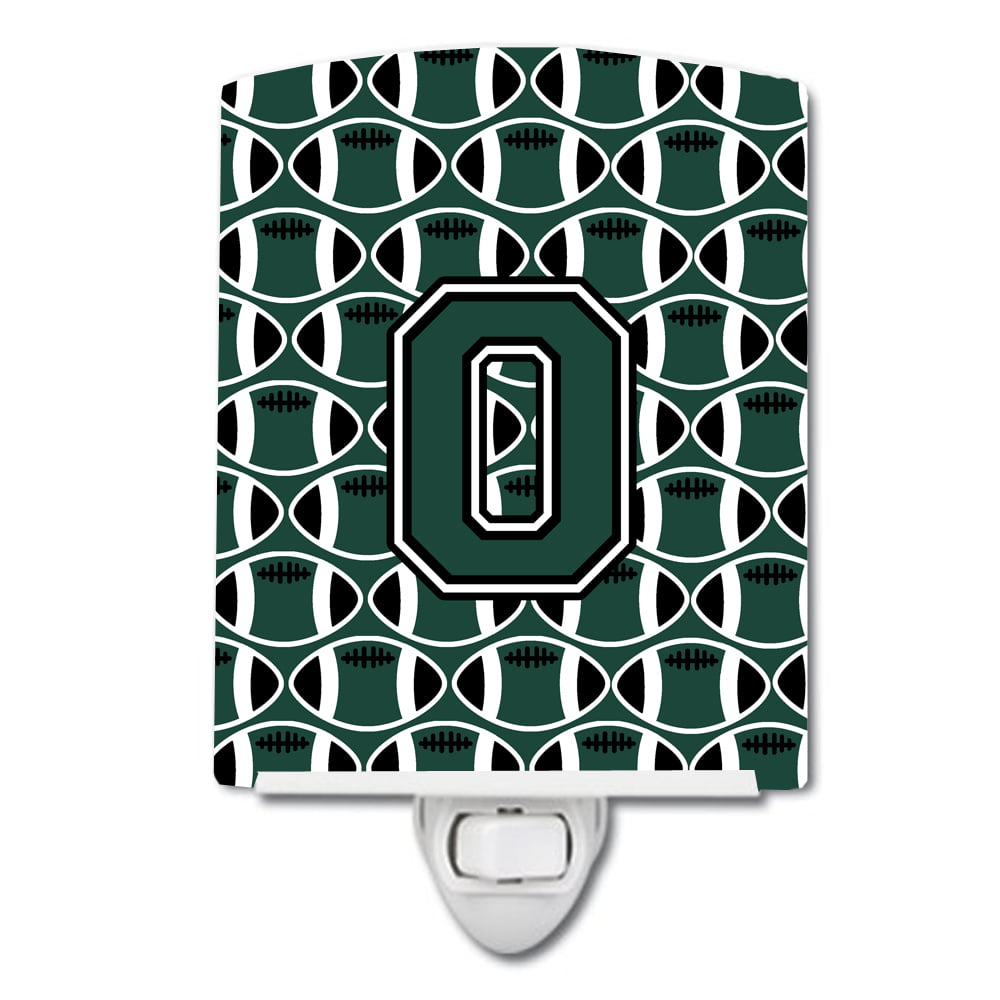 Letter O Football Green & White Ceramic Night Light