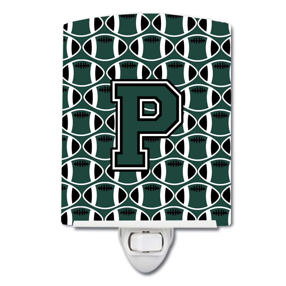 Letter P Football Green & White Ceramic Night Light