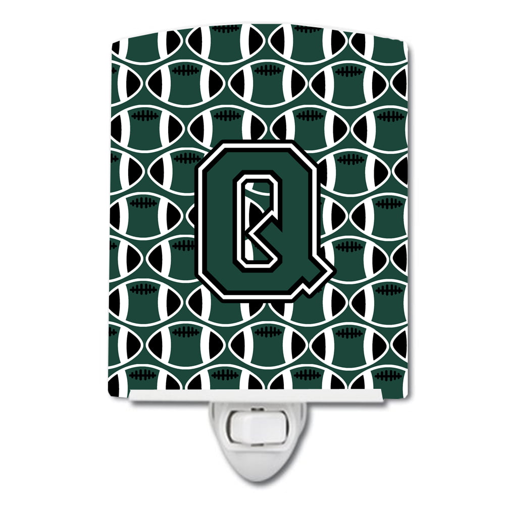 Letter Q Football Green & White Ceramic Night Light