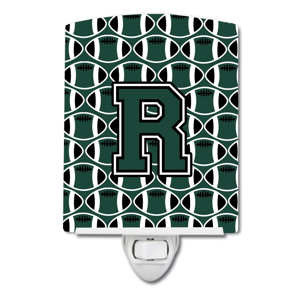 Letter R Football Green & White Ceramic Night Light