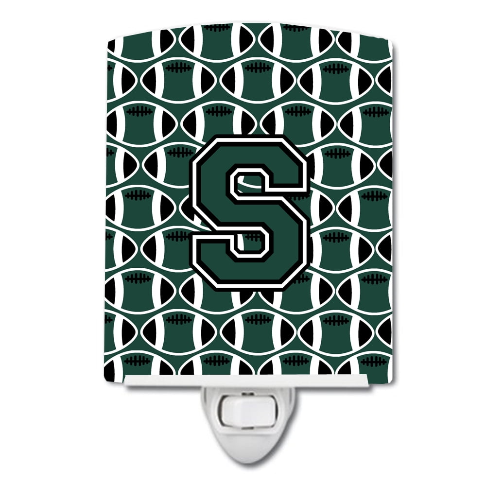 Letter S Football Green & White Ceramic Night Light