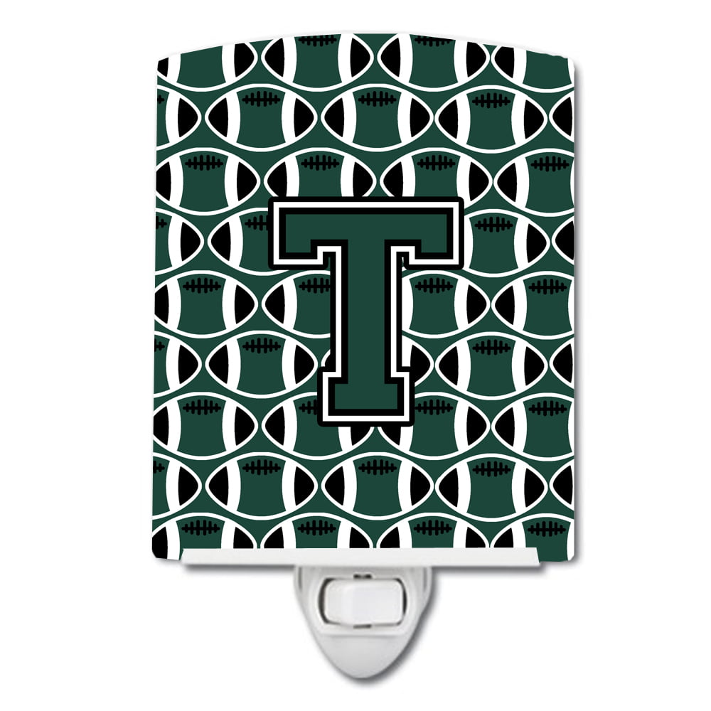 Letter T Football Green & White Ceramic Night Light