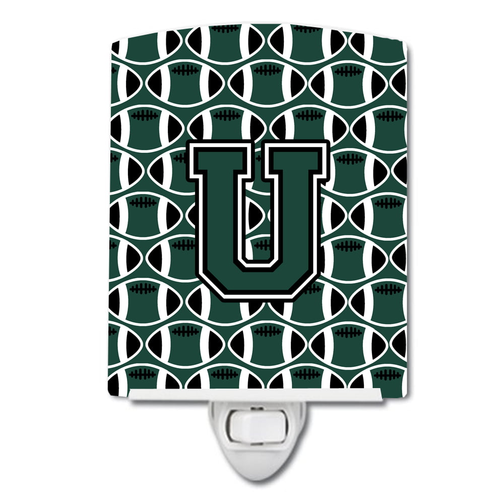 Letter U Football Green & White Ceramic Night Light
