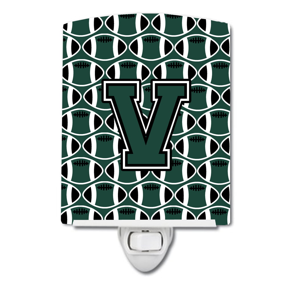 Letter V Football Green & White Ceramic Night Light