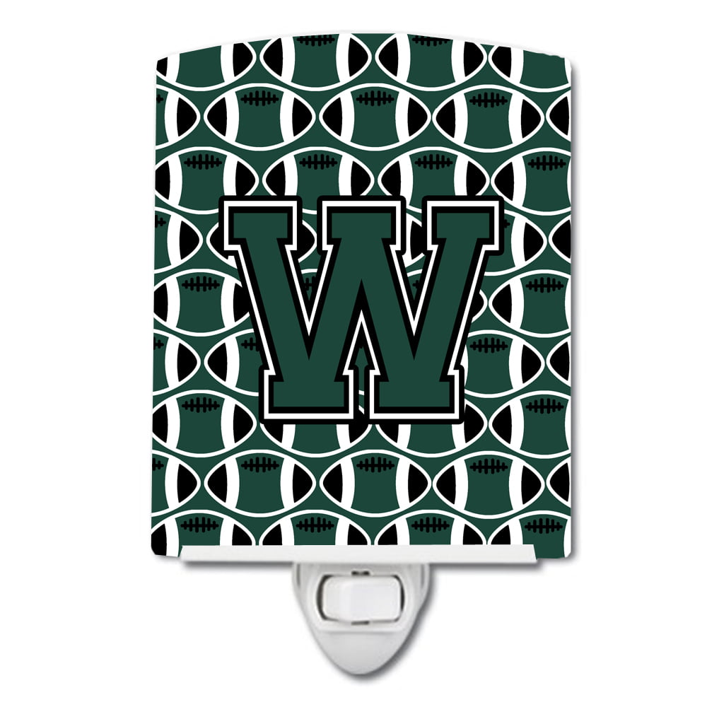 Letter W Football Green & White Ceramic Night Light