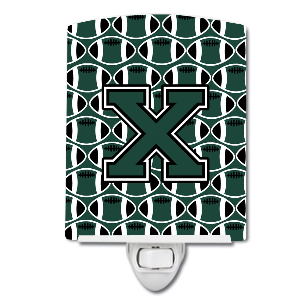 Letter X Football Green & White Ceramic Night Light