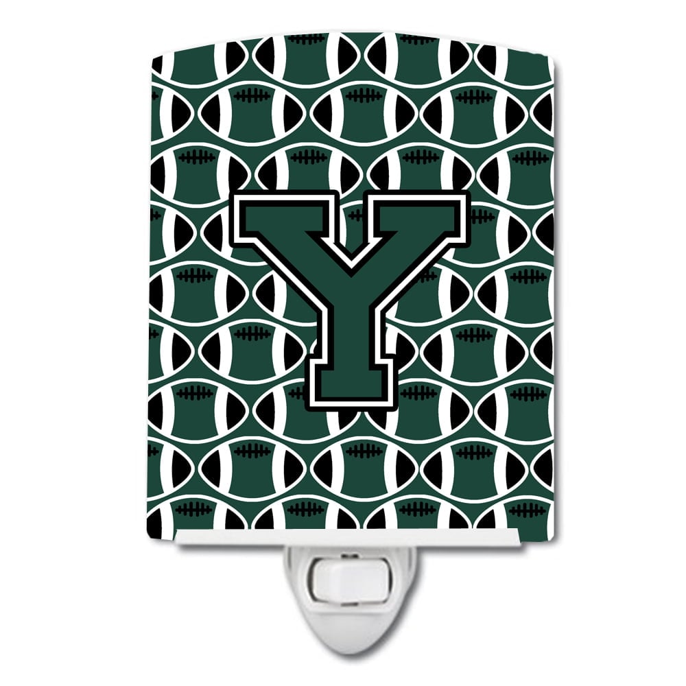 Letter Y Football Green & White Ceramic Night Light