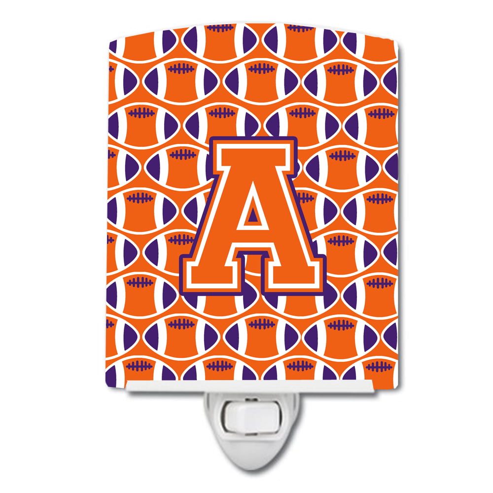 Letter A Football Orange, White & Regalia Ceramic Night Light