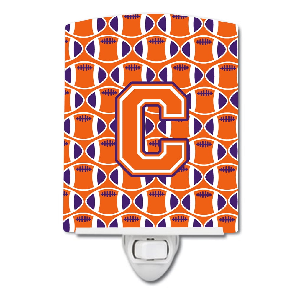 Letter C Football Orange, White & Regalia Ceramic Night Light
