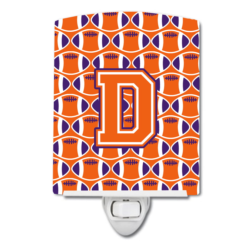 Letter D Football Orange, White & Regalia Ceramic Night Light