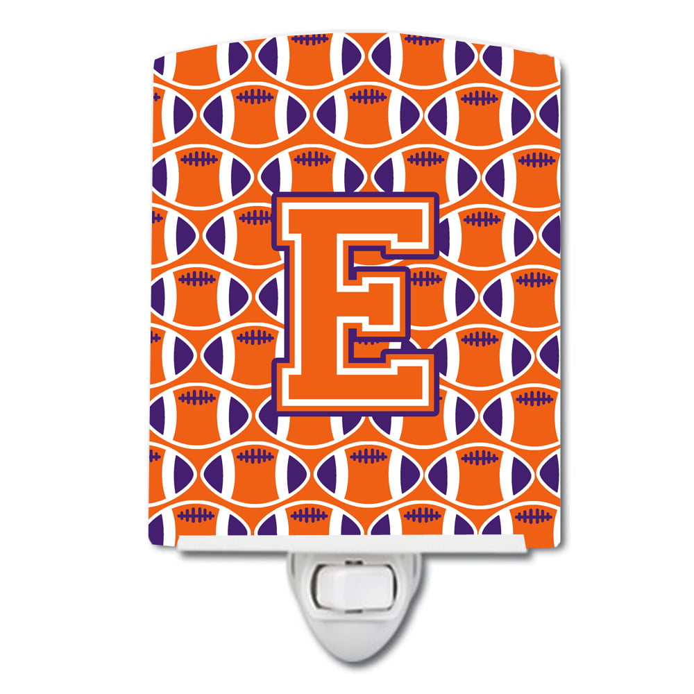 Letter E Football Orange, White & Regalia Ceramic Night Light