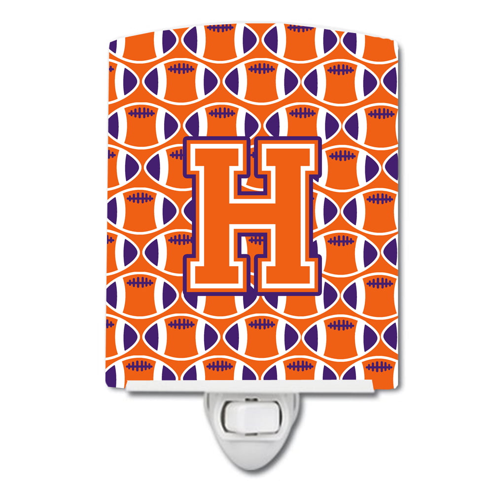 Letter H Football Orange, White & Regalia Ceramic Night Light