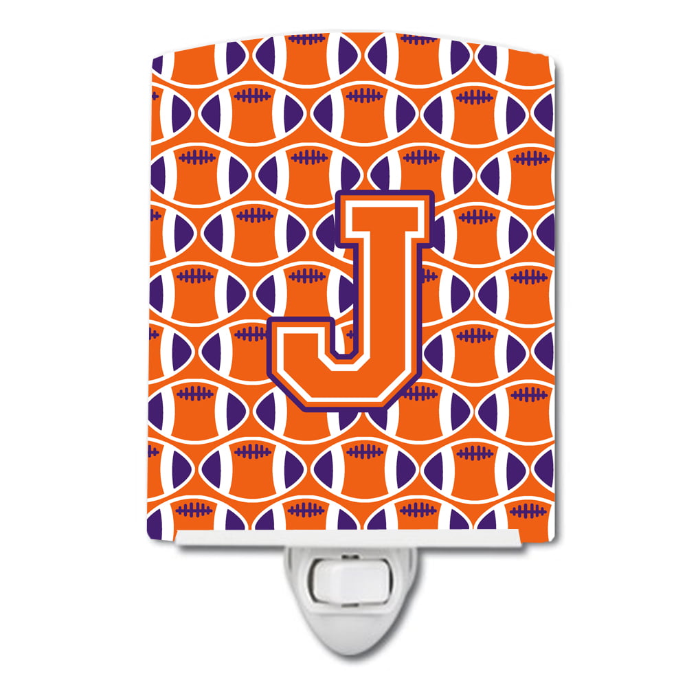 Letter J Football Orange, White & Regalia Ceramic Night Light