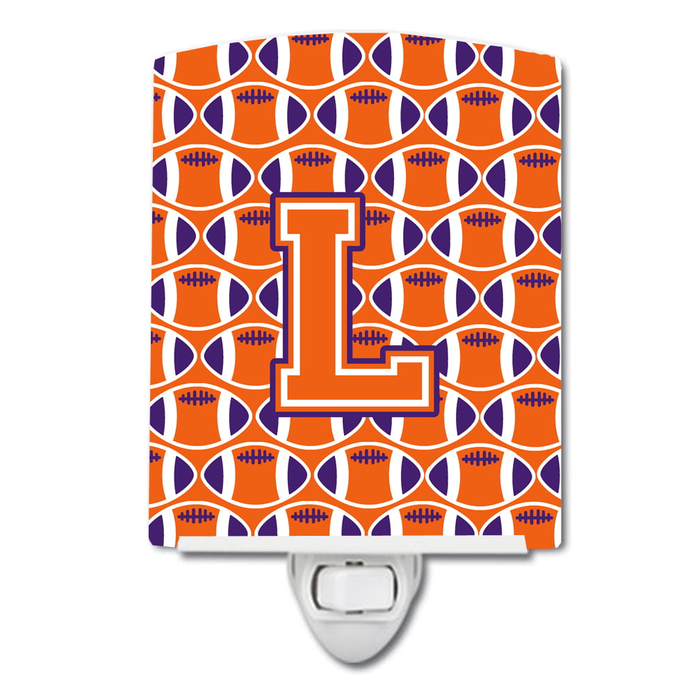 Letter L Football Orange, White & Regalia Ceramic Night Light