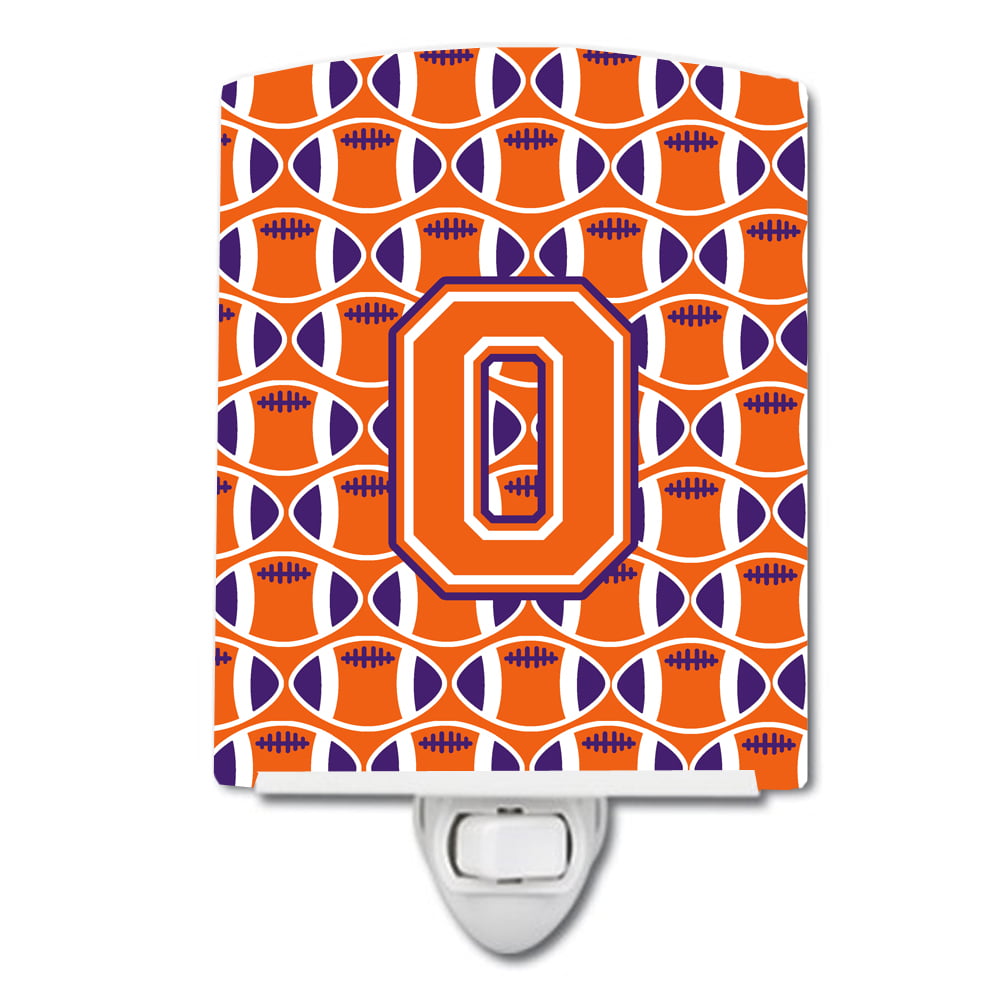 Letter O Football Orange, White & Regalia Ceramic Night Light