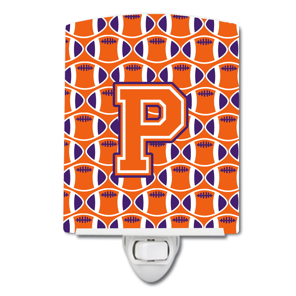 Letter P Football Orange, White & Regalia Ceramic Night Light