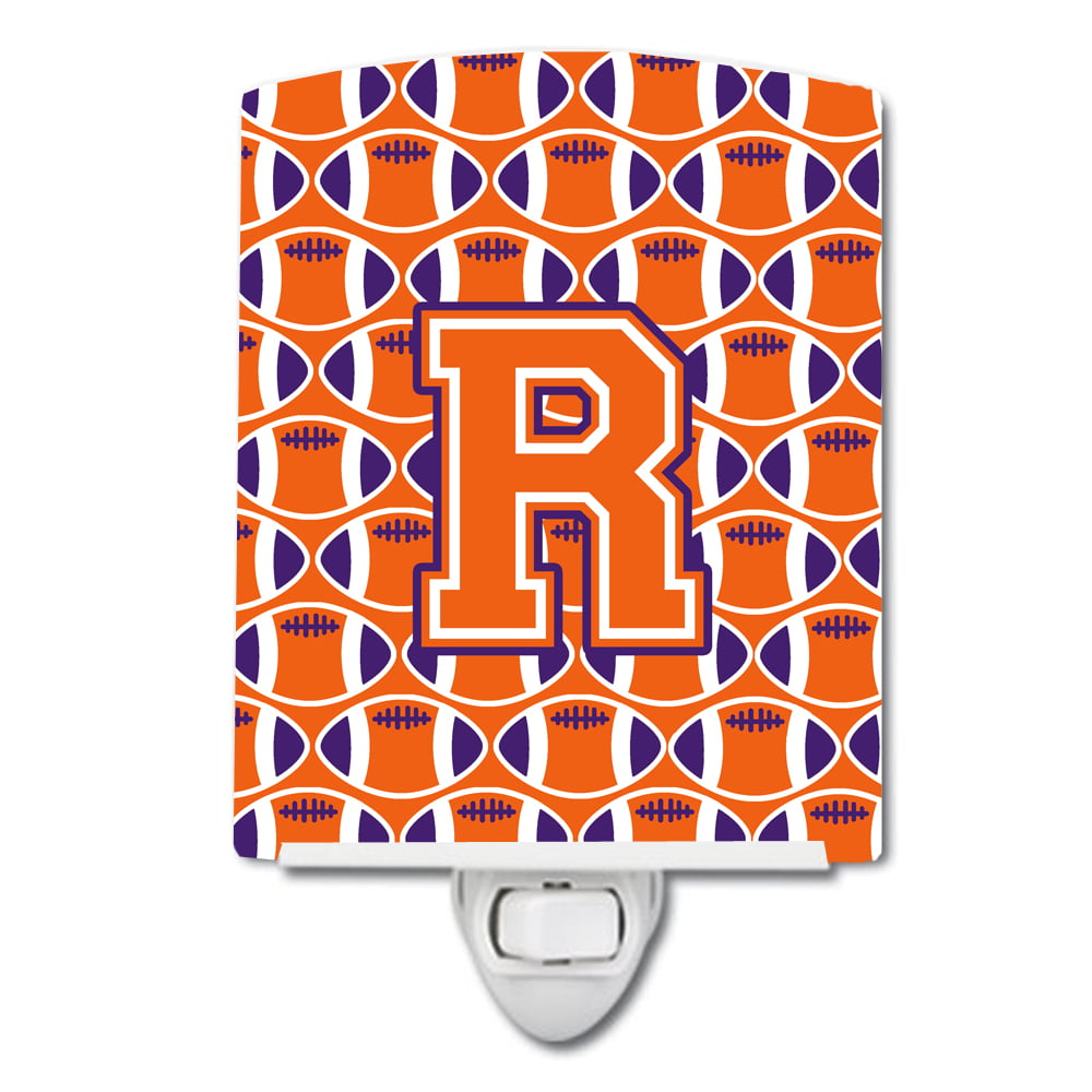 Letter R Football Orange, White & Regalia Ceramic Night Light