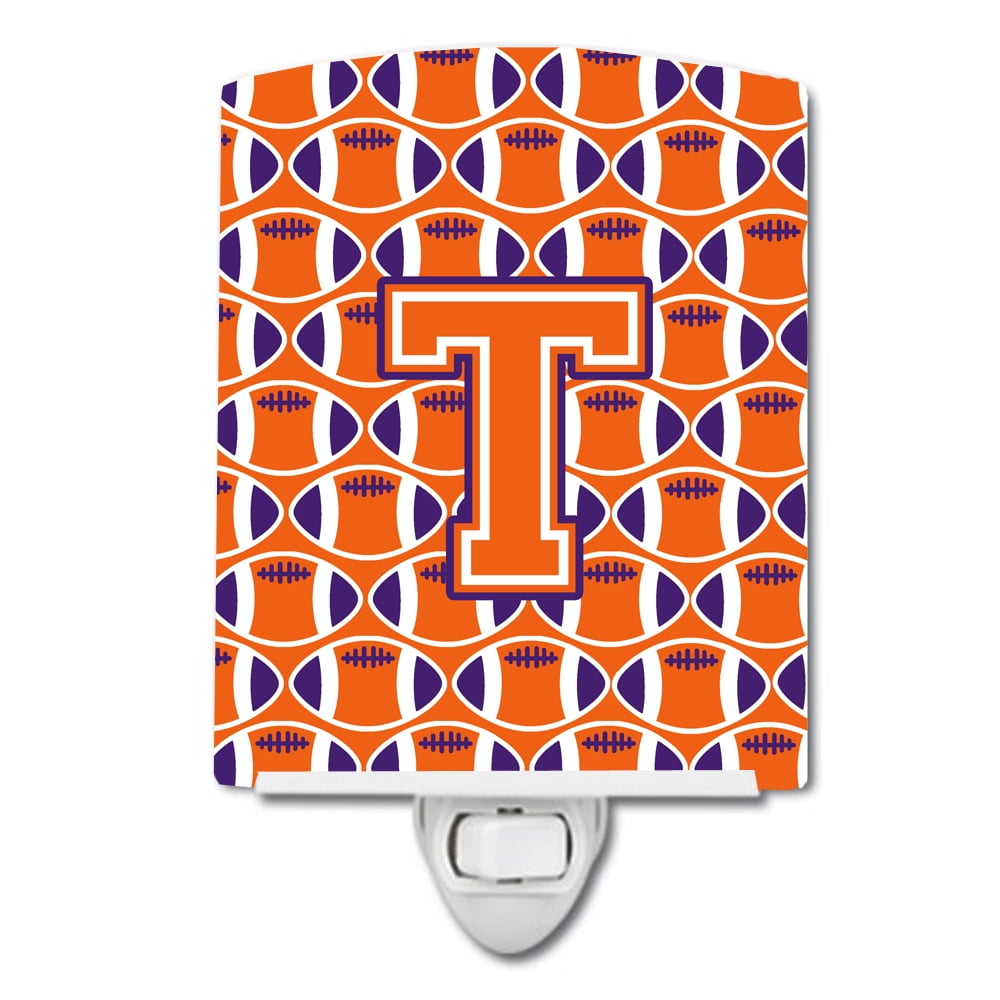 Letter T Football Orange, White & Regalia Ceramic Night Light