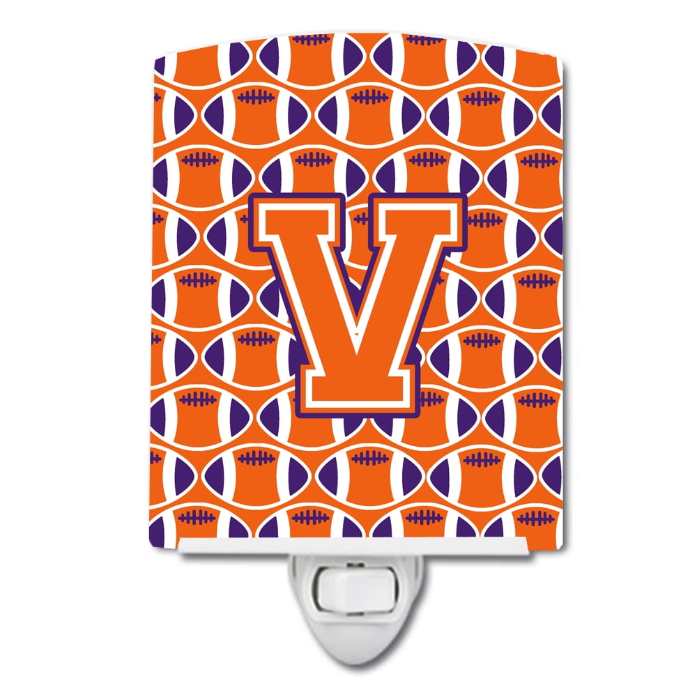 Letter V Football Orange, White & Regalia Ceramic Night Light