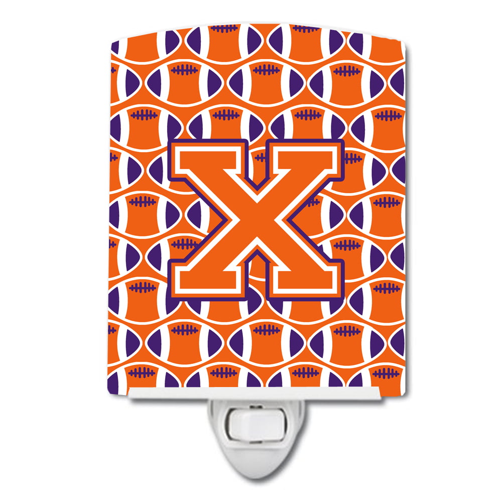 Letter X Football Orange, White & Regalia Ceramic Night Light