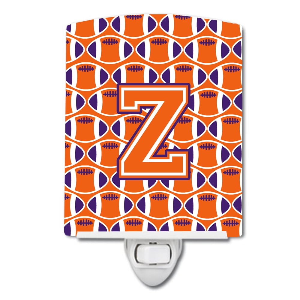 Letter Z Football Orange, White & Regalia Ceramic Night Light