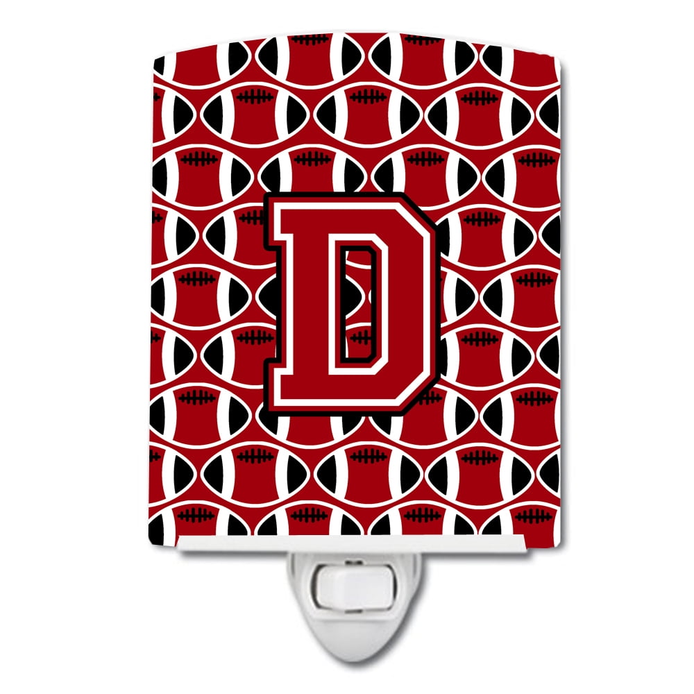 Letter D Football Red, Black & White Ceramic Night Light