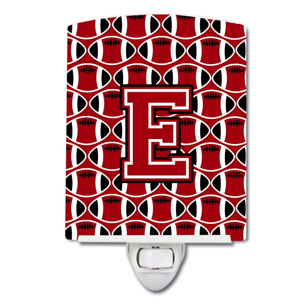 Letter E Football Red, Black & White Ceramic Night Light