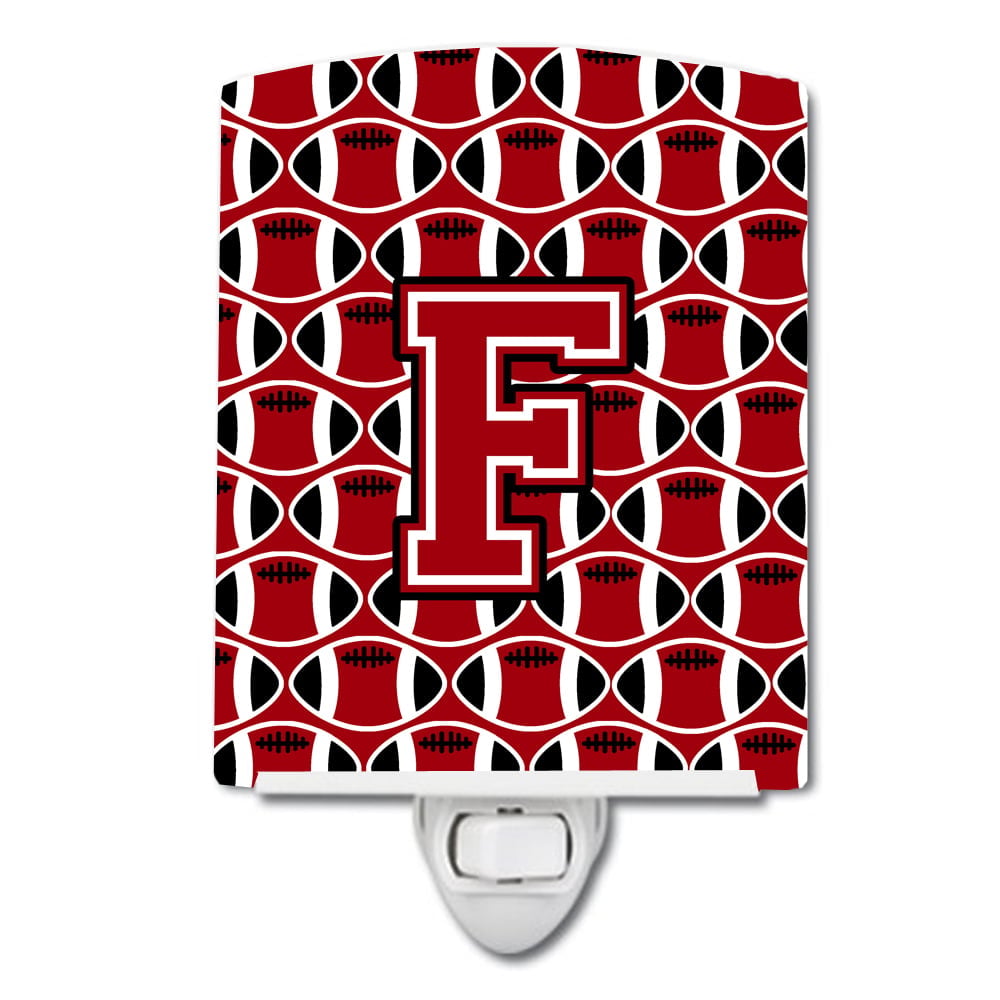 Letter F Football Red, Black & White Ceramic Night Light