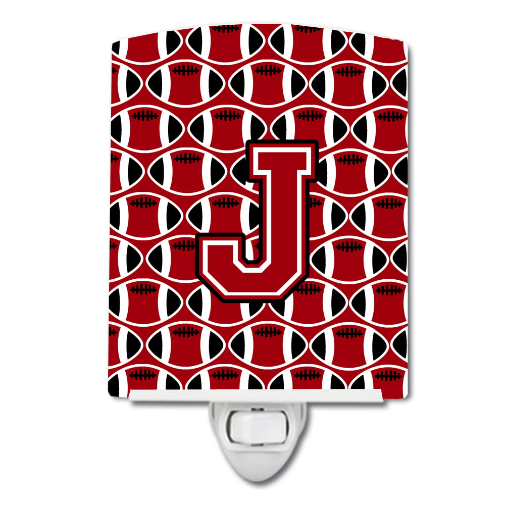 Letter J Football Red, Black & White Ceramic Night Light