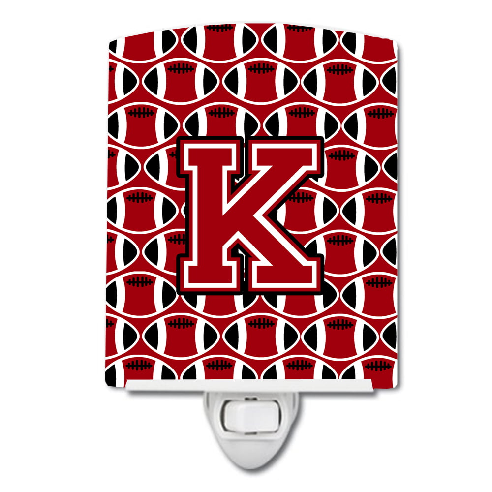 Letter K Football Red, Black & White Ceramic Night Light