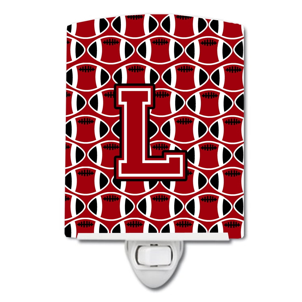 Letter L Football Red, Black & White Ceramic Night Light