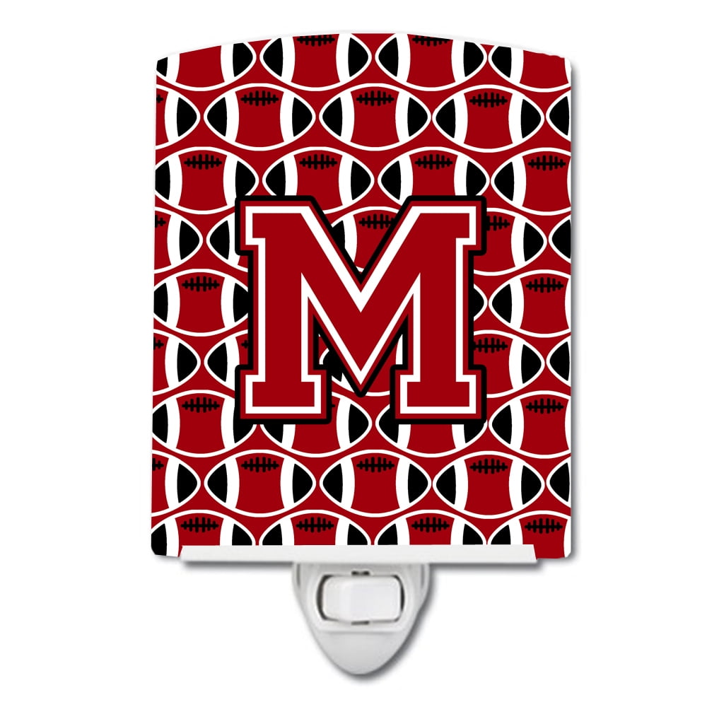 Letter M Football Red, Black & White Ceramic Night Light