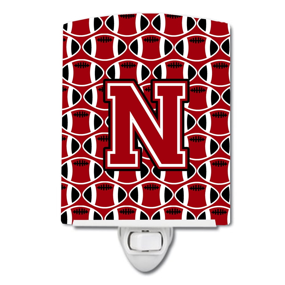 Letter N Football Red, Black & White Ceramic Night Light