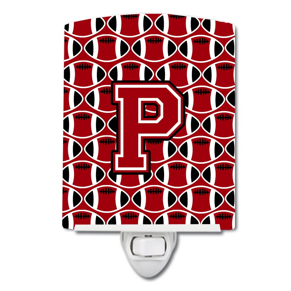 Letter P Football Red, Black & White Ceramic Night Light