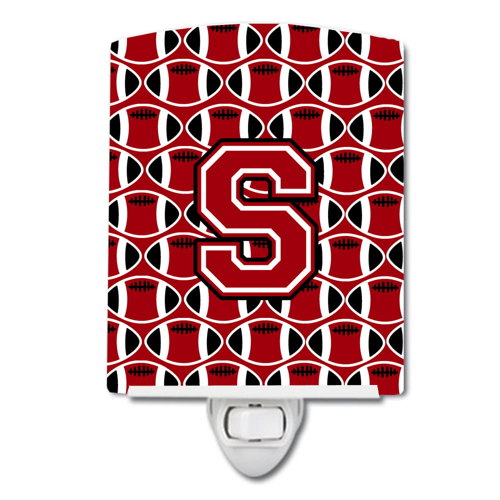 Letter S Football Red, Black & White Ceramic Night Light