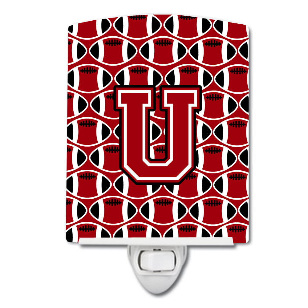 Letter U Football Red, Black & White Ceramic Night Light