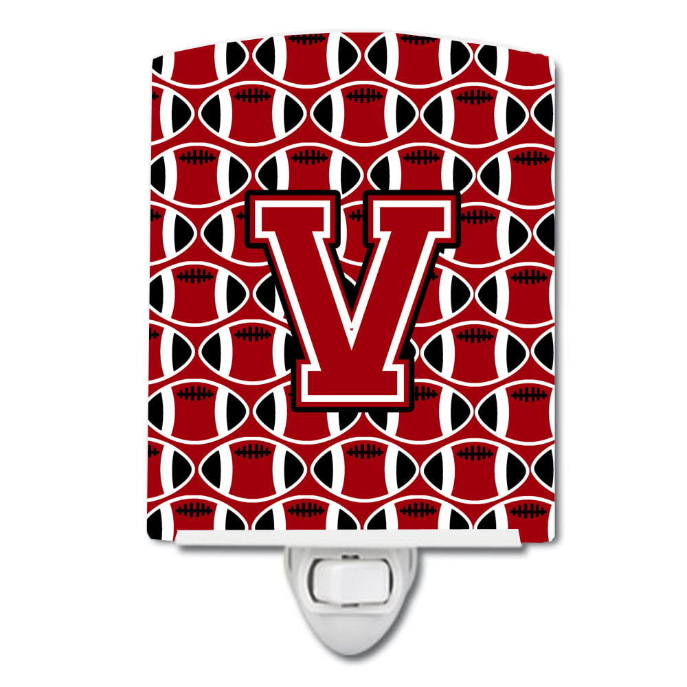 Letter V Football Red, Black & White Ceramic Night Light