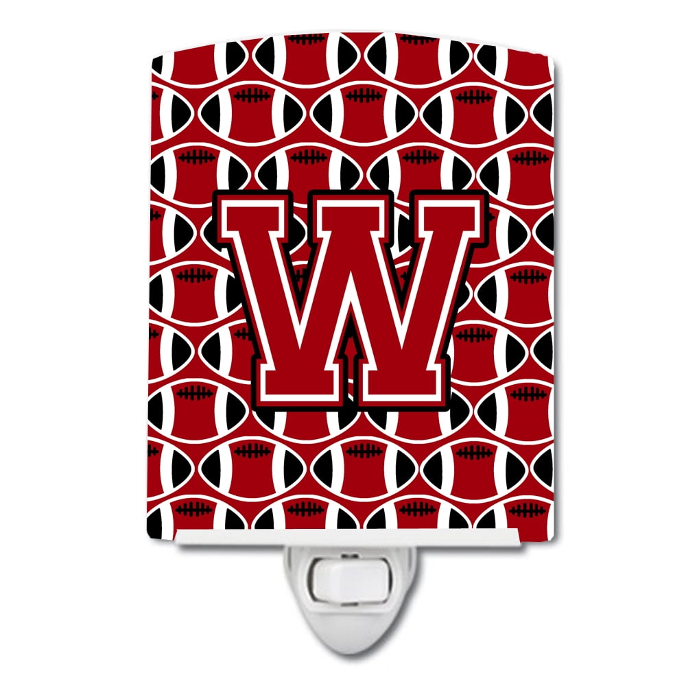 Letter W Football Red, Black & White Ceramic Night Light