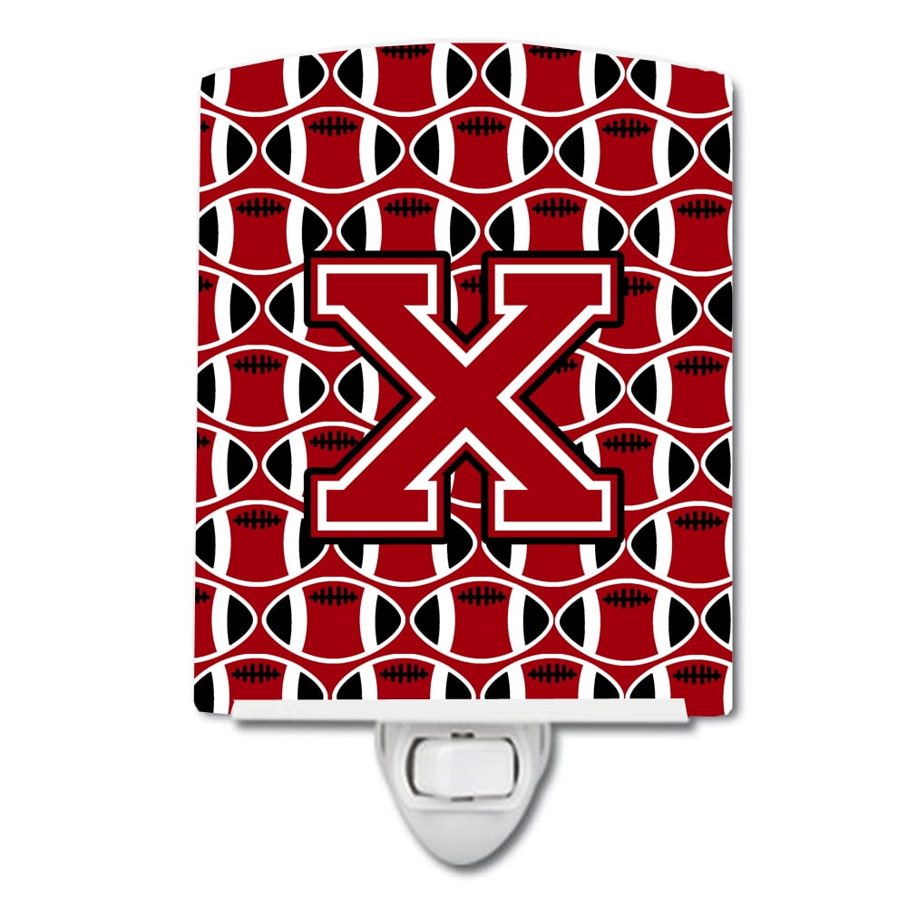 Letter X Football Red, Black & White Ceramic Night Light