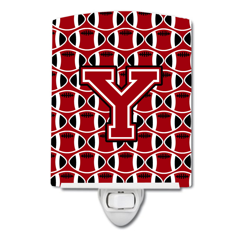 Letter Y Football Red, Black & White Ceramic Night Light