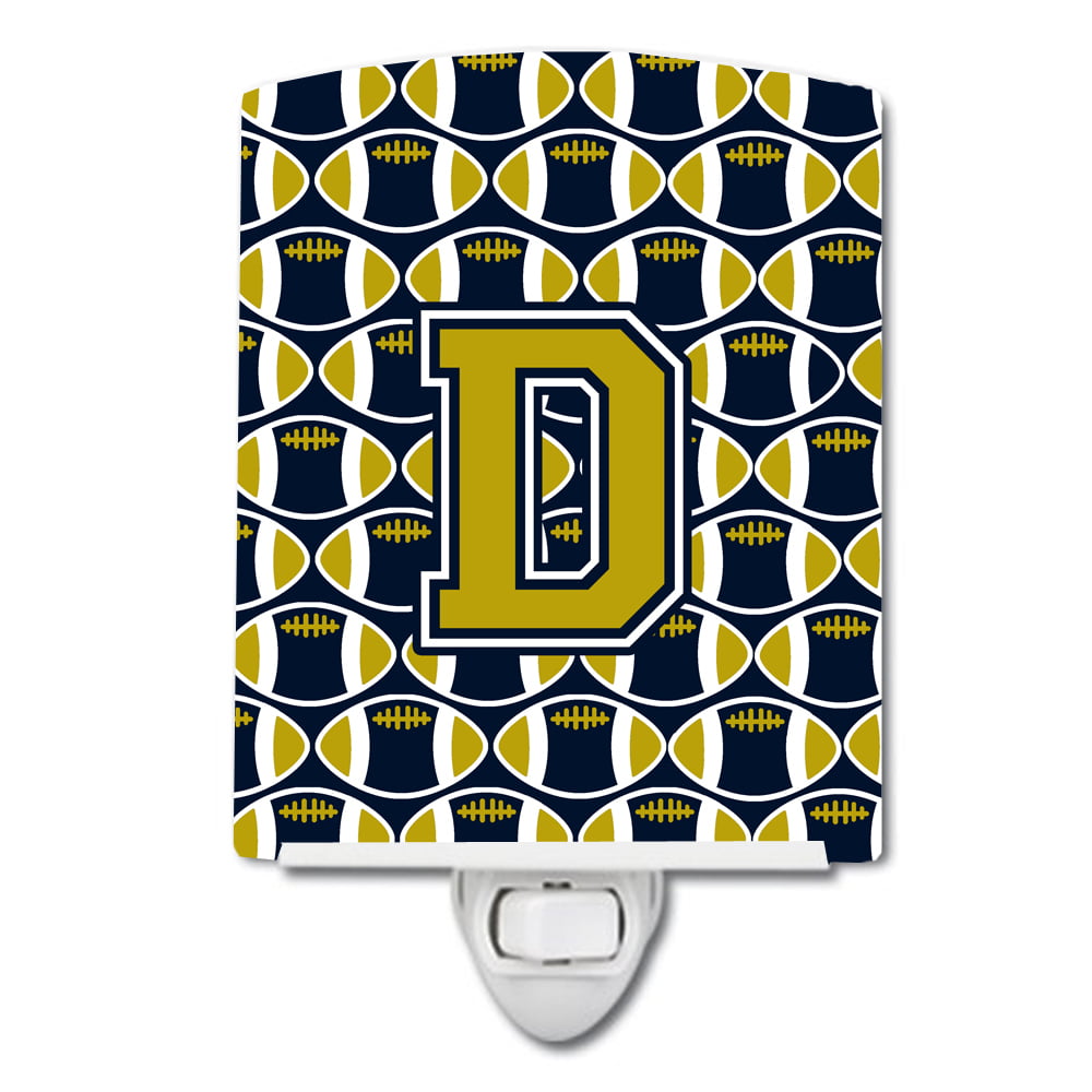 Letter D Football Blue & Gold Ceramic Night Light