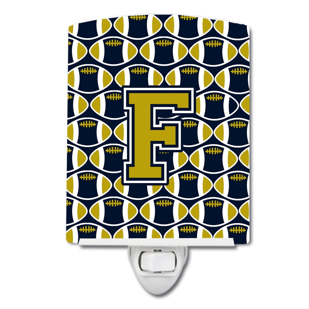 Letter F Football Blue & Gold Ceramic Night Light