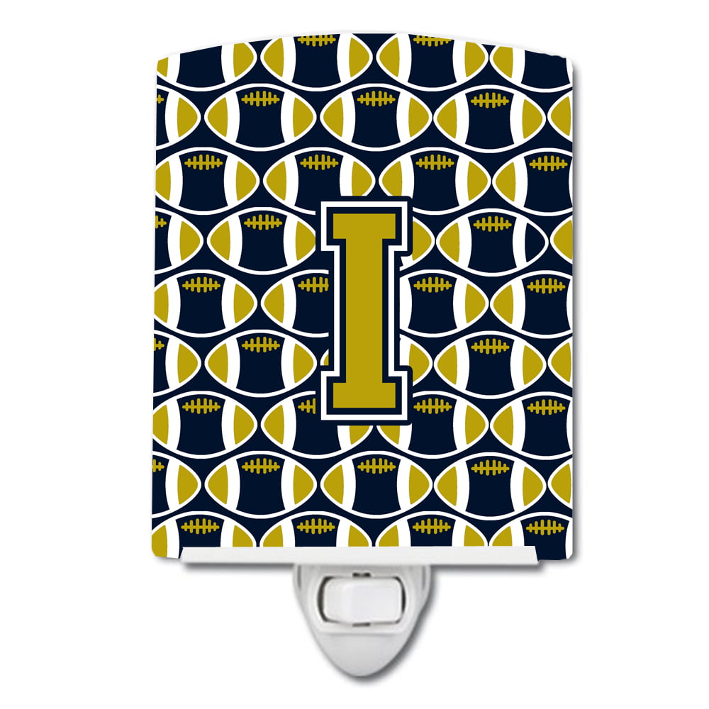 Letter I Football Blue & Gold Ceramic Night Light