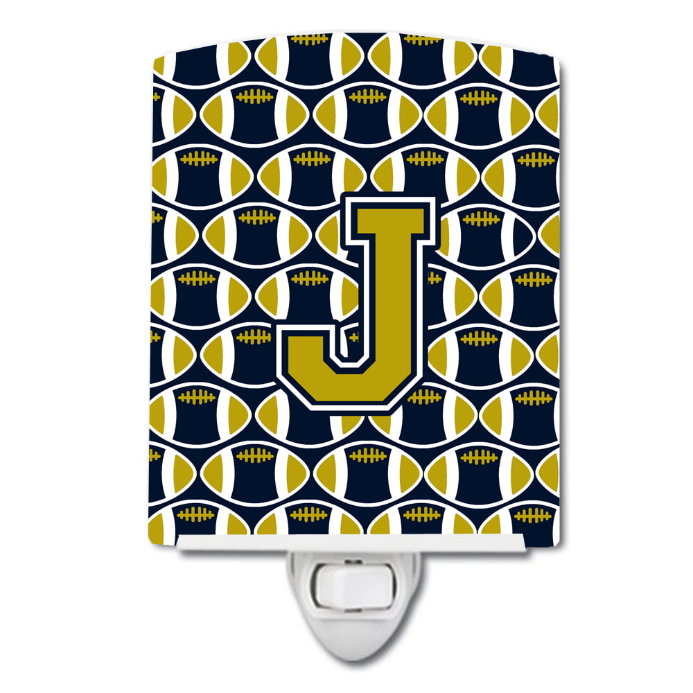 Letter J Football Blue & Gold Ceramic Night Light