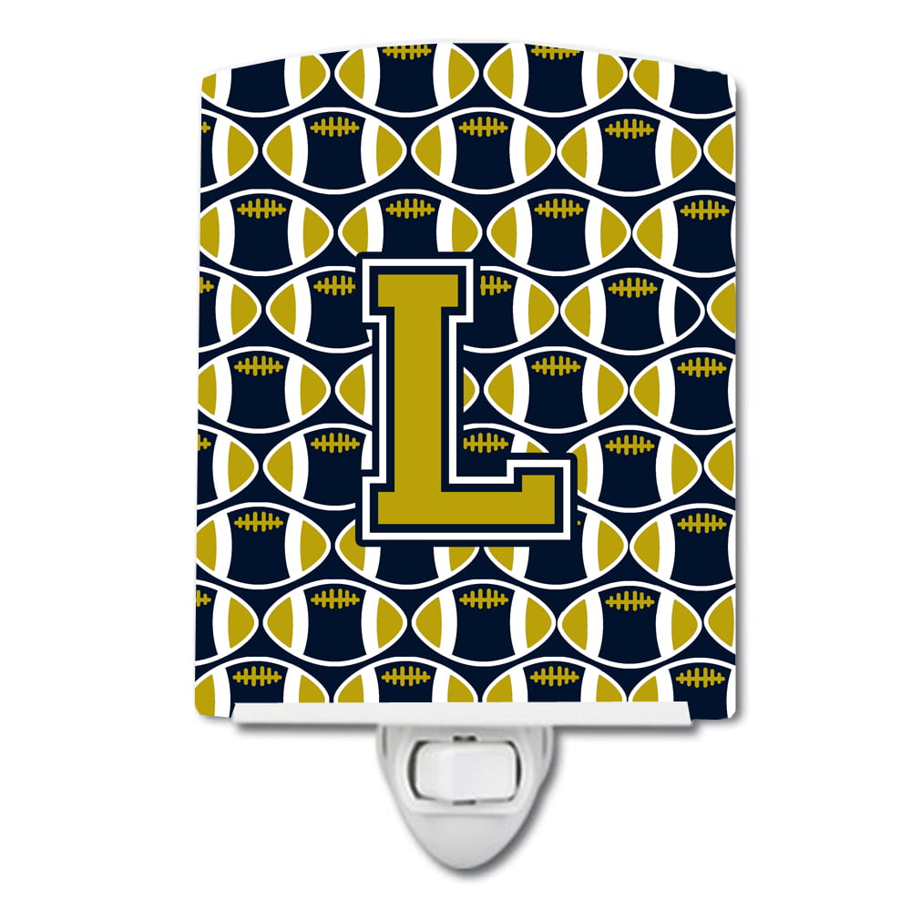 Letter L Football Blue & Gold Ceramic Night Light