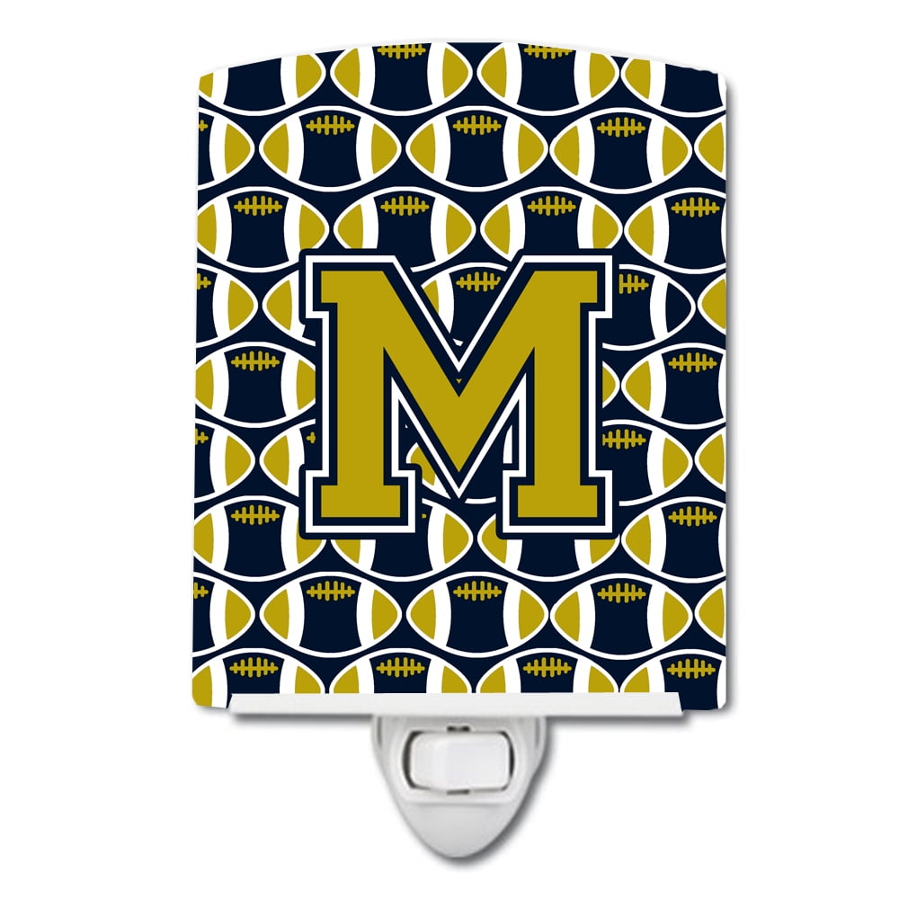 Letter M Football Blue & Gold Ceramic Night Light