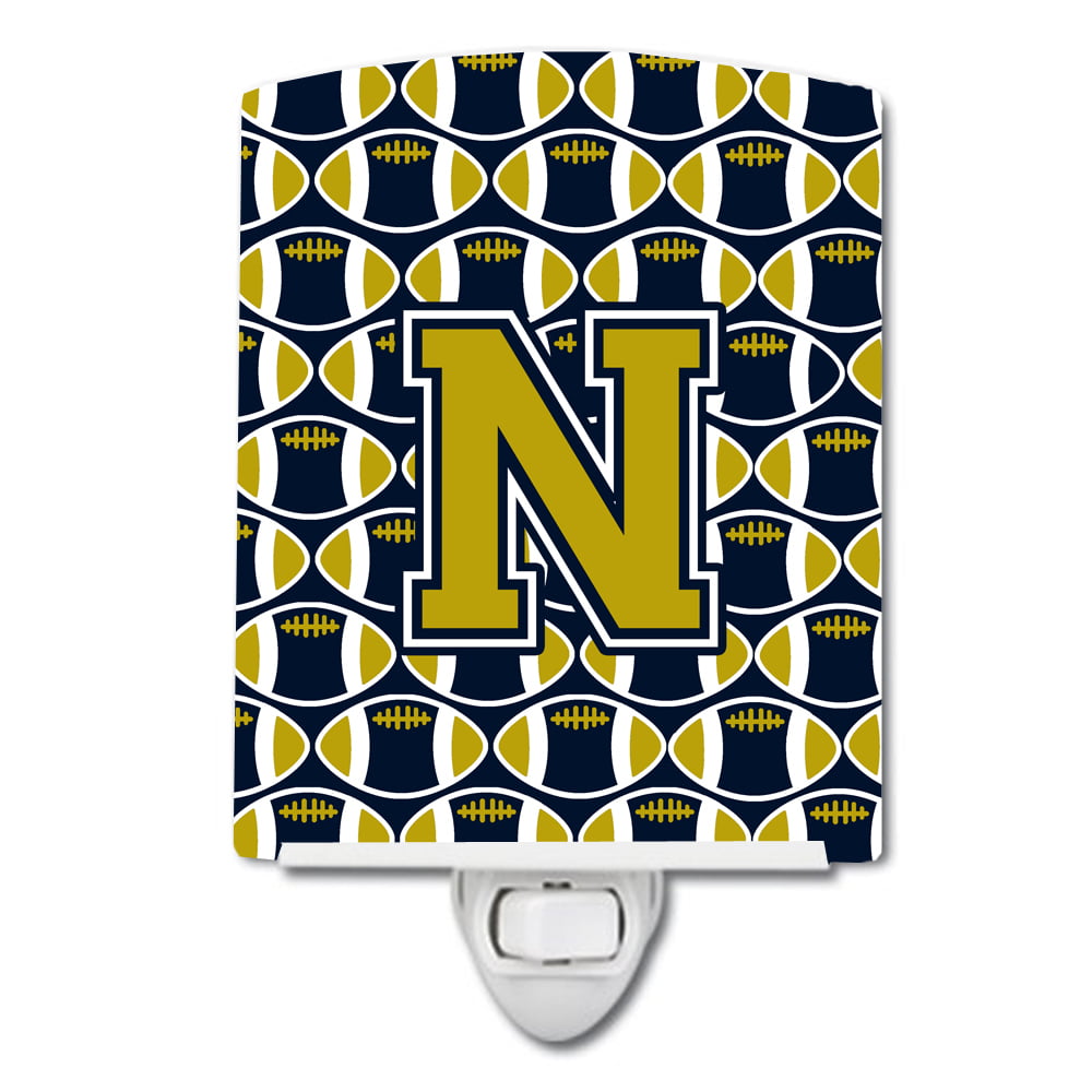 Letter N Football Blue & Gold Ceramic Night Light