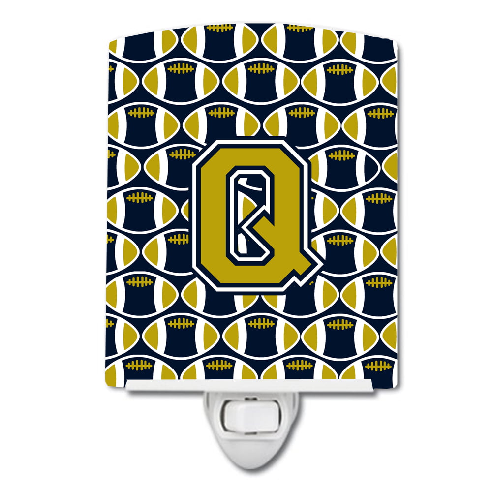 Letter Q Football Blue & Gold Ceramic Night Light